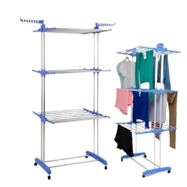 Imagem de Varal De Chão Roupa Calcinha Prateleiras Torre 3 Andares Dobrável Portátil Compacto Com Rodinhas Multifuncional(2 UNIDADES)
