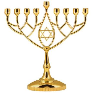 Imagem de Castiçal Zion Judaica Menorá Dourada e Prateada de 9" - Zion Judaica L