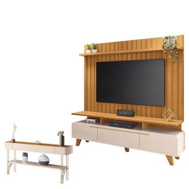 Imagem de Rack Bancada Essenza E Painel Link 2.0 Com Aparador Vivant Off White Cinamomo - Hb Móveis