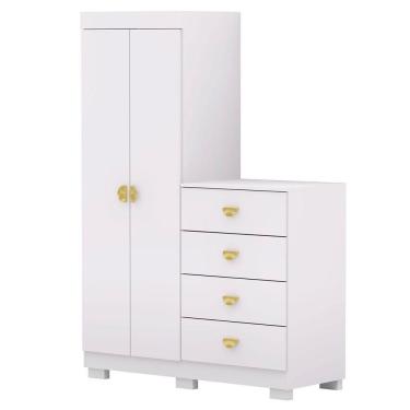Imagem de Cômoda Guarda-roupa Com 4 Gavetas E 5 Prateleiras Cristine Branco/camarim
