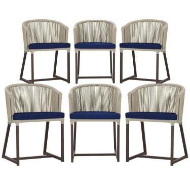 Imagem de 6 Cadeiras De Jantar Noronha Marrom Corda Náutica E10 Trama Rami