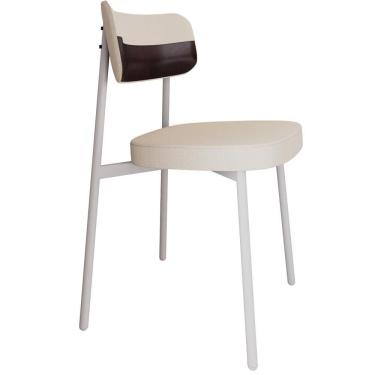 Imagem de Cadeira Estofada Para Sala De Jantar Astrid Branco C01 Linho Palha Courino Café - Lyam Decor