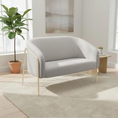 Imagem de Sofá 2 Lugares Namoradeira Stella Base Industrial Alta Champanhe Linho D03 - D'rossi Cor Cinza