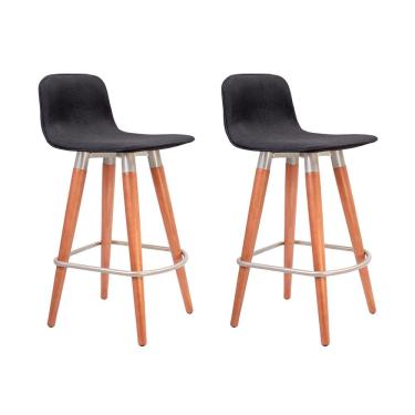Imagem de Kit 2 Banquetas Baixas Linea Aço Champanhe para Cozinha Ilha Gourmet Conjunto - Preto Assento