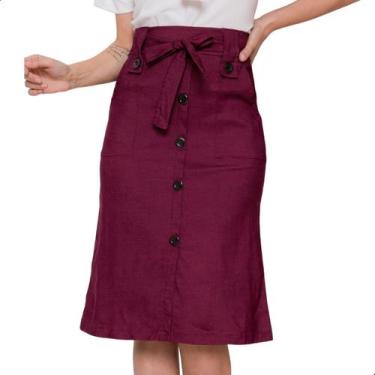 Imagem de Saia Midi Com Botões e Bolso Bengaline Moda Evangélica Tamanho:GCor:Bo