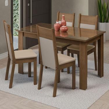 Imagem de Sala De Jantar Mesa Tampo De Vidro 4 Cadeiras Rustic-crema-bege Eloá Madesa Rustic-crema-bege