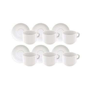 Imagem de Conjunto com 6 Xícaras e Pires para Chá Tramontina Paola em Porcelana Branca - 240 ml