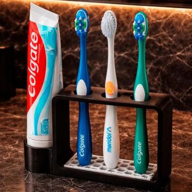 Imagem de Suporte escovas de dentes preto com porta pasta lateral - RELET