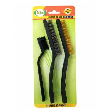 Imagem de Kit 3 Escova Aco Nylon Latão Manual Cabo Idea Profissional