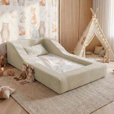 Imagem de Cama Montessoriana Infantil Noah 100% Espuma com Colchão Bouclê Bege -