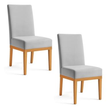 Imagem de Kit 2 Cadeiras De Jantar Brisa Veludo Base De Madeira - Pallazio Cor Cinza