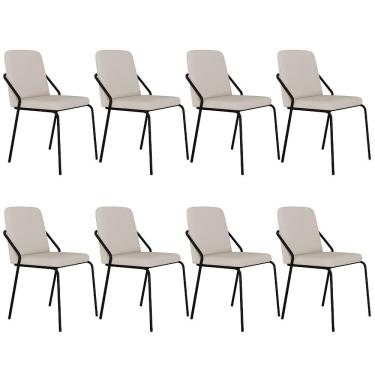 Imagem de Kit 08 Cadeiras Estofada Para Sala De Jantar Loft Preto C01 Linho Areia - Lyam Decor