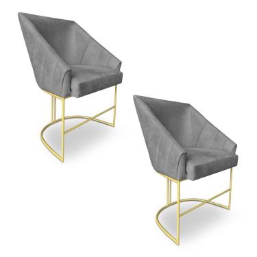 Imagem de Kit 2 Poltronas Decorativas Alana Veludo Base De Ferro Dourado - Pallazio Cor Grafite