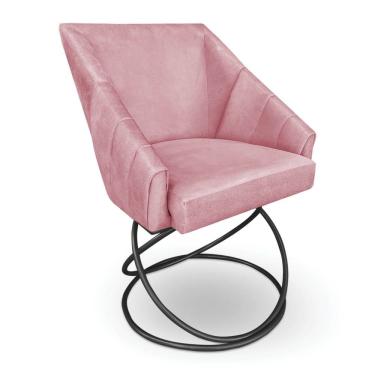 Imagem de Poltrona Luxo Alana Veludo Rosê Base Luxo Preto - Pallazio