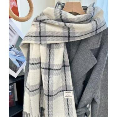 Imagem de Cachecol de Lã Unissex Grosso para Inverno cores clássicas Cor:Bege e 