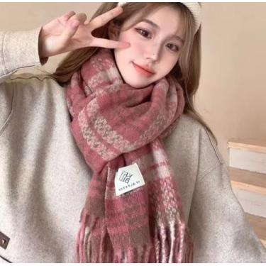 Imagem de Cachecol de Lã Unissex Grosso para Inverno cores clássicas Cor:Rosa - 