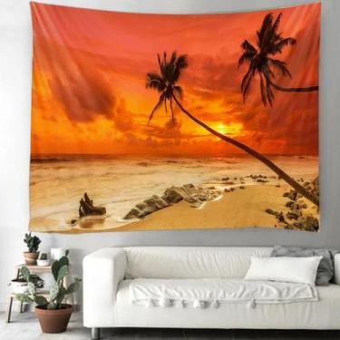 Imagem de Tapeçaria Coqueiro com vista para o mar, pôr do sol, 280x150cm, poliés