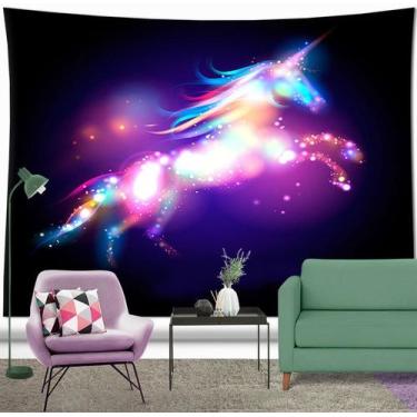 Imagem de Tapeçaria de parede de unicórnio 180x150cm de fibra de microtecido - y