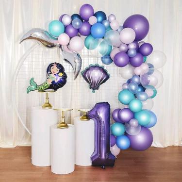 Imagem de Kit de balão Shell Mermaids 92 peças de folha de látex para 1ª festa -