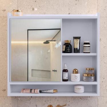 Imagem de Espelheira Para Banheiro Lavabo com Espelho com Nicho e 1 Porta Aqua V