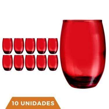 Imagem de Copo de Vidro Vermelho Redondo Drinks Agua 450ml 10 Unidades - PRATICA