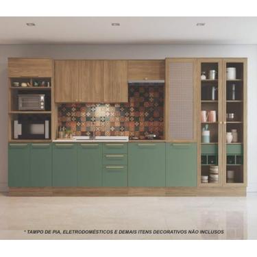 Imagem de Armário de Cozinha Modulada Completa Reta 8 peças 3,80m 244 Botanic Ka