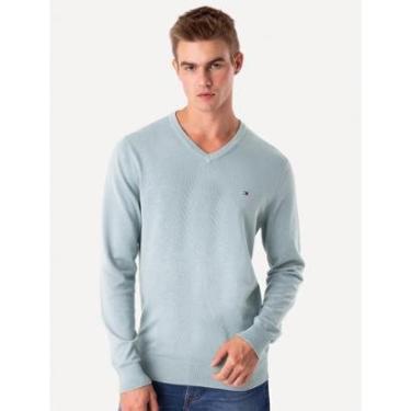 Imagem de Suéter Tommy Hilfiger Masculino Signature V-Neck Azul Claro-Masculino