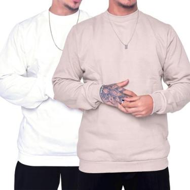 Imagem de Kit 2 Moletom Gola Careca Unissex Blusa de Frio Flanelado Sem Estampa 