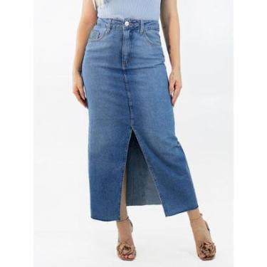 Imagem de Saia Feminina Longa Jeans Cintura Alta Fenda Frontal Anticorpus-Feminino