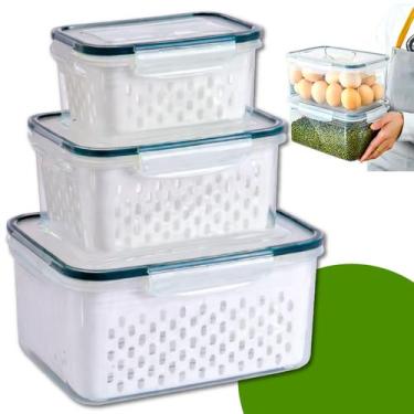Imagem de Kit 3 Potes Organizador De Geladeira Tampa Hermética Com Trava Tamanho