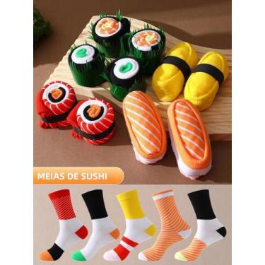 Imagem de Meias Unissex Com Estampa De Sushi, 5 Pares, Presente Exclusivo E Mode