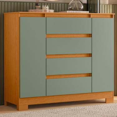 Imagem de Cômoda 4 Gavetas 2 Portas com Pés Atena Albatroz - Cinamomo/Salvia