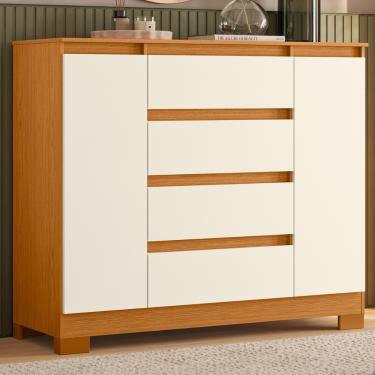 Imagem de Cômoda 4 Gavetas 2 Portas com Pés Atena Albatroz - Cinamomo/Off White