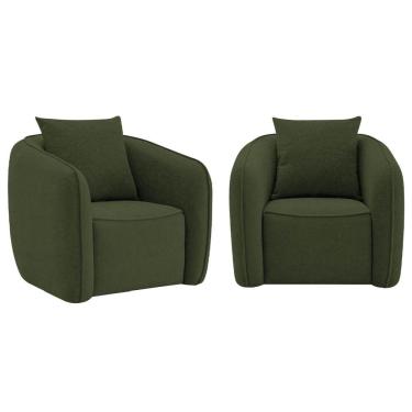 Imagem de Kit 02 Poltronas Decorativas Sala De Estar Recepção Florença Linho - Doce Sonho Móveis Verde