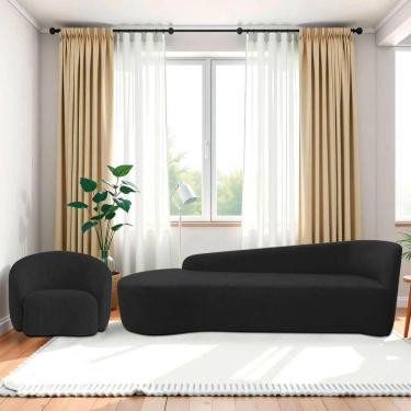 Imagem de Kit Divã Recamier Orgânico França 250cm Lado Esquerdo E Poltrona Amore Bouclé Preto