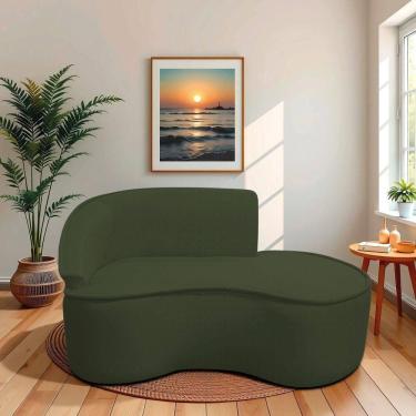 Imagem de Divã Recamier Curvo Sala De Estar Recepção Marrocos 150cm Lado Direito Linho Verde
