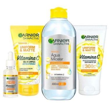 Imagem de Garnier Kit – Gel de Limpeza Facial + Sérum Facial + Água Micelar + Protetor Hidratante Facial FPS30-Unissex