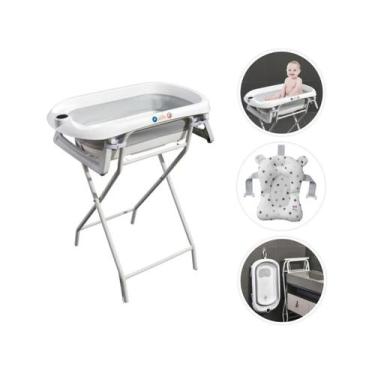Imagem de Banheira Para Bebê Dobrável C/Suporte Wish Branco Maxi Baby, Branco