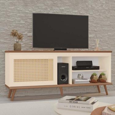 Imagem de Rack Marselha 100 MDF 1 Porta 3 Nichos e Pés Estilo Retrô - MH Móveis,