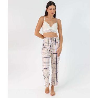 Imagem de Calça Pijama Feminino Avulso Xadrez Marisa Off White-50297, Off white,