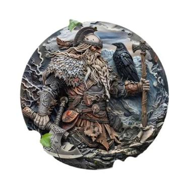 Imagem de Pingente De Disco De Madeira Viking Warrior 8in, Placa Decorativa Redo