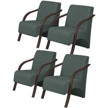 Imagem de Kit 4 Poltronas 1 Lugar Vênus Pé Madeira D Salla Verde
