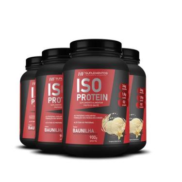 Imagem de 4x whey isolado protein baunilha 900g hf suplementos - HF SUPLEMENTS, 