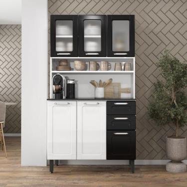 Imagem de Cozinha Compacta em Aço com Vidro 2 Gav D Maria Bertolini, Branco/Pret