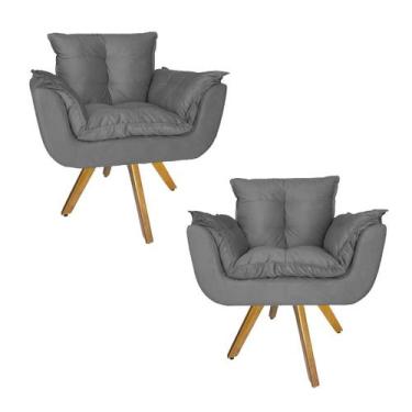 Imagem de Combo 2 Poltrona Decorativa Base Giratória De Madeira Salão Opala Sued