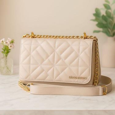 Imagem de Bolsa Feminina Transversal OEM Débora Ribeiro em Couro Ecológico Sintético 21cm Off Whi...