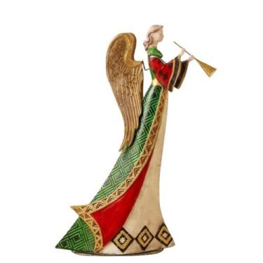 Imagem de Enfeite Anjo com Corneta 49cm Decoração de Metal Resina e Madrepérola 