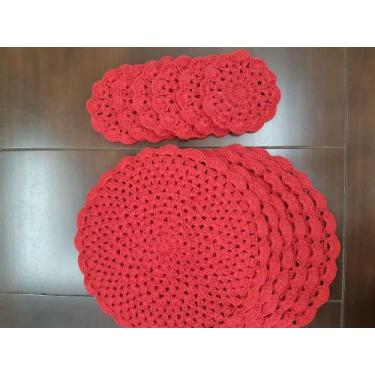 Imagem de Conjunto com 6 Sousplat + 6 Porta Copos feitos em Crochê - ValCrochete