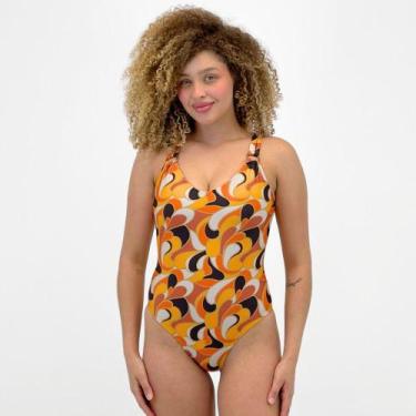 Imagem de Maiô Alto Giro Estampado com Bojo Tanga Feminino, P, Dunas brilhante