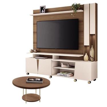 Imagem de Estante Home Theater Virtus Castanho Off White com Mesa de Centro Sky 